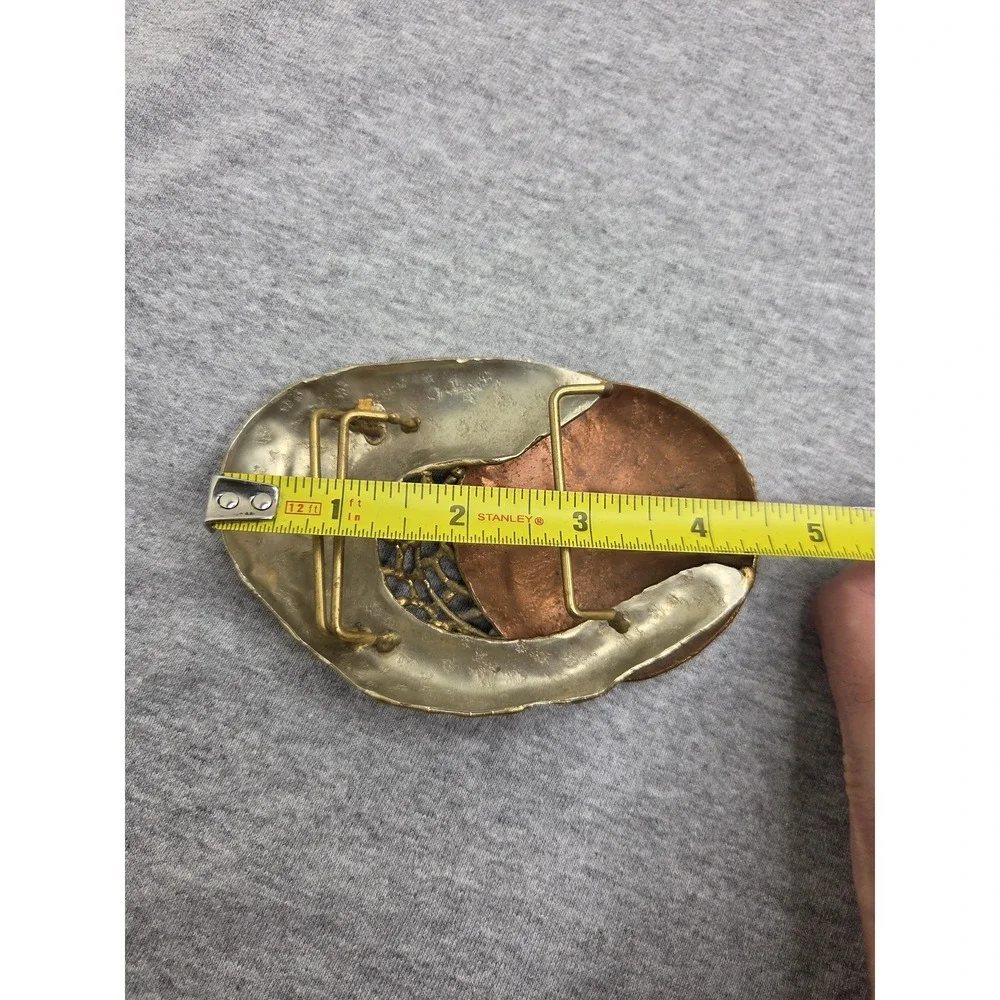 Vintage Brutalist Abstract Web Orb Copper Brass Belt Buckle